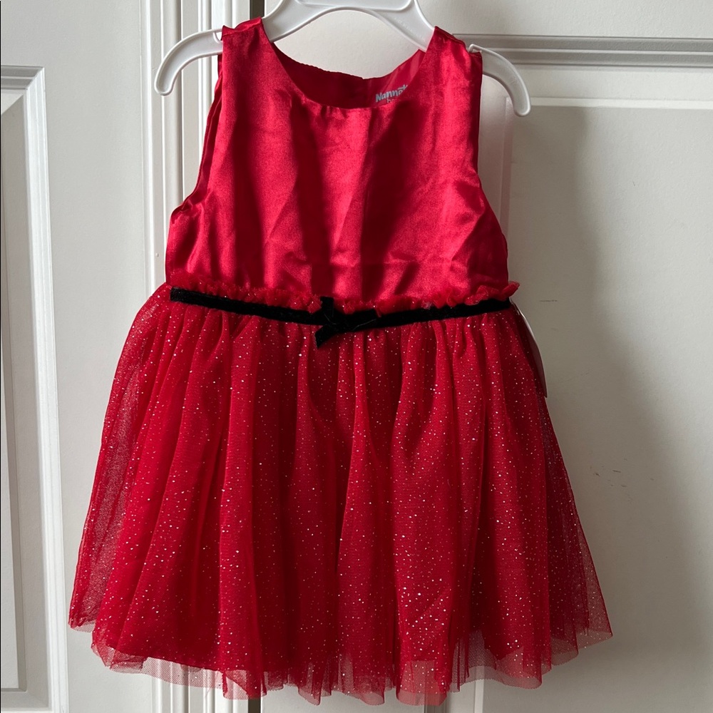 NWT Nanette Baby Red Sparkle Kids Dress with Black Bow Size 18M